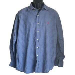 Ralph Lauren Mens Blue Checkered Polo Button Down Shirt Size XL Cotton